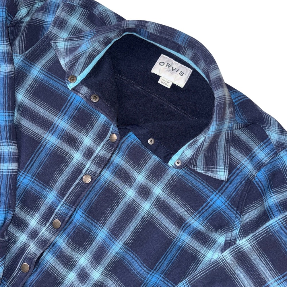 Orvis Classic Collection XXL Blue Plaid Flannel Shirt Jacket Shacket - Picture 3 of 5